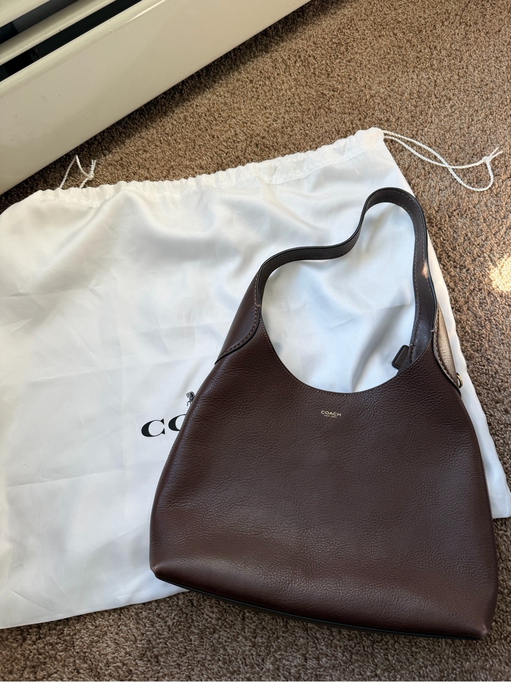 Coach Brooklyn 28 Chocolate Brown Pebbled Leather Shoulder Bag - Picture 1 of 10